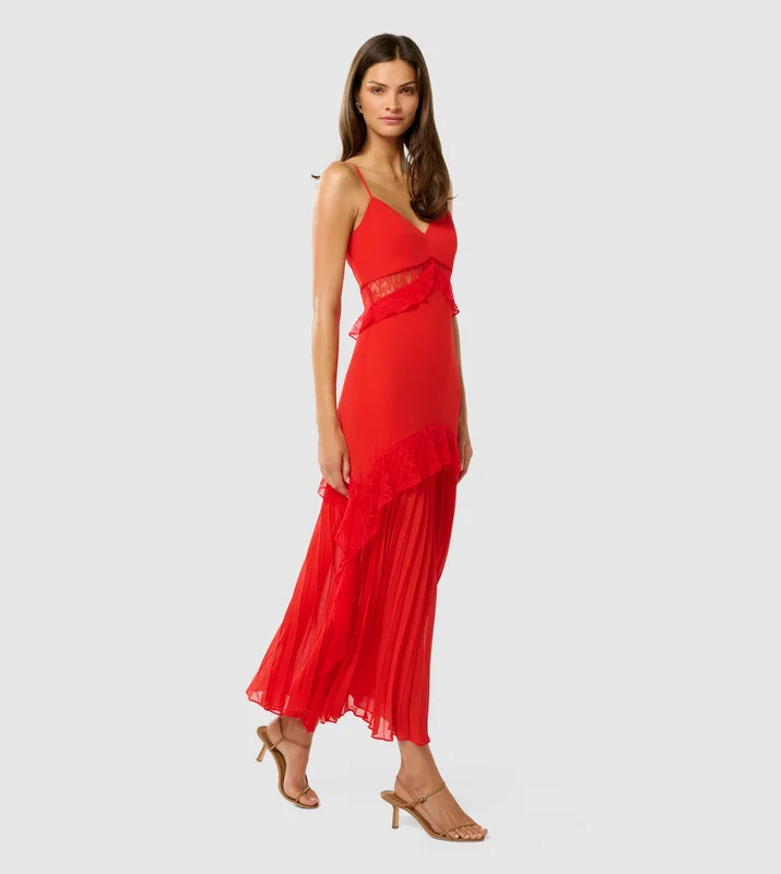 forever new  LARA Pleated Ruffle Midi Dress for Women | Best Price UAE